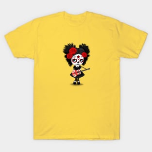 Sugar Skull Girl Playing Georgian Flag Guitar T-Shirt